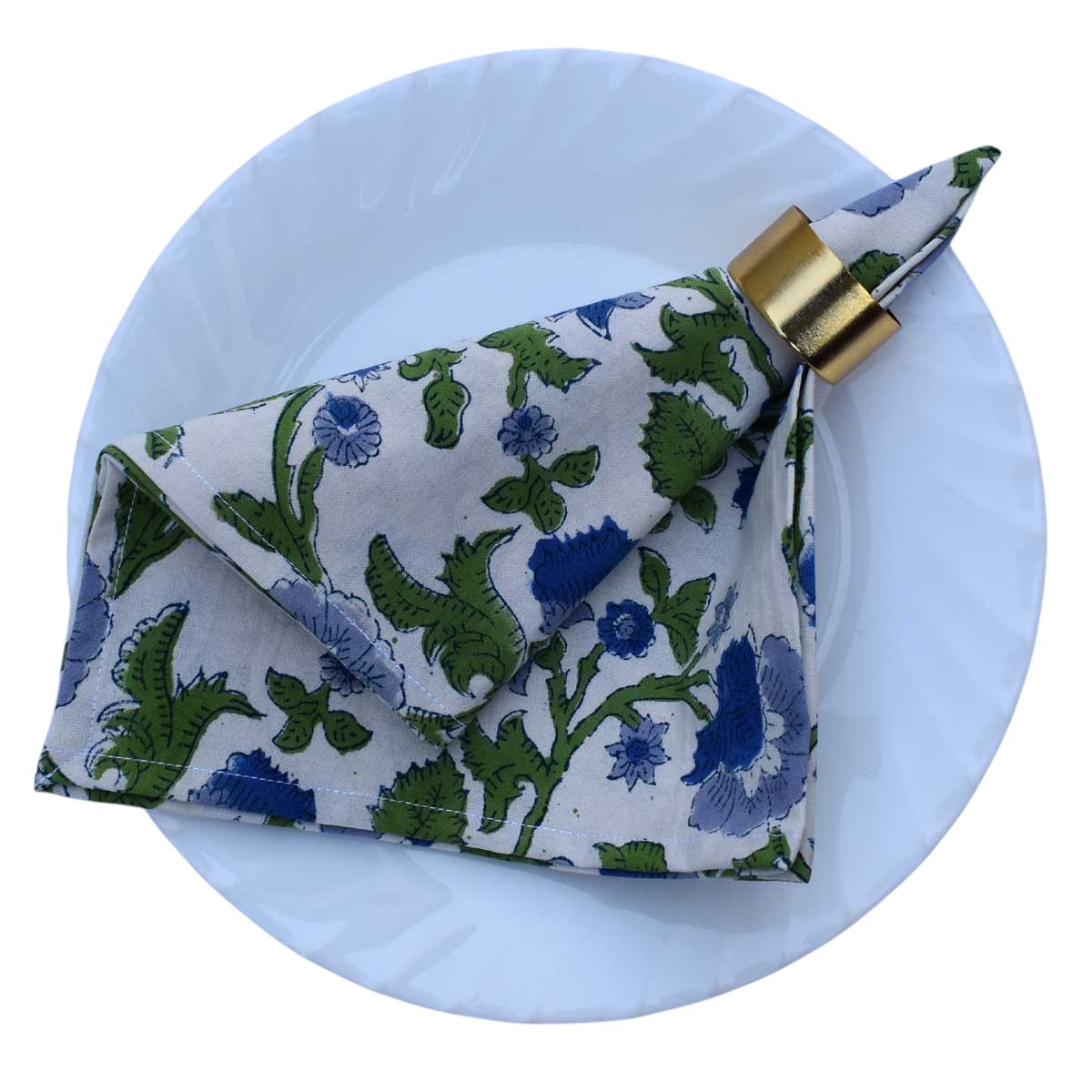 Hand Block Printed Cotton Napkin 45x45 cms Set of 4 Napkins Rukhsana Blue Open 103619