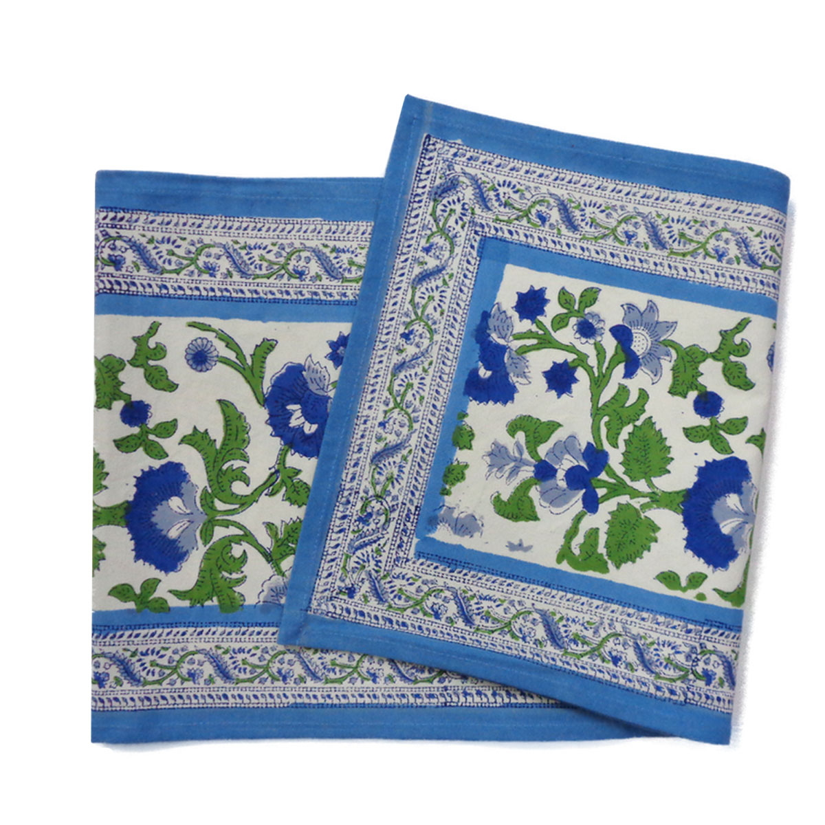 Hand Block Printed Cotton Canvas Table Runner 33x120 cms Rukhsana Blue Open 103619