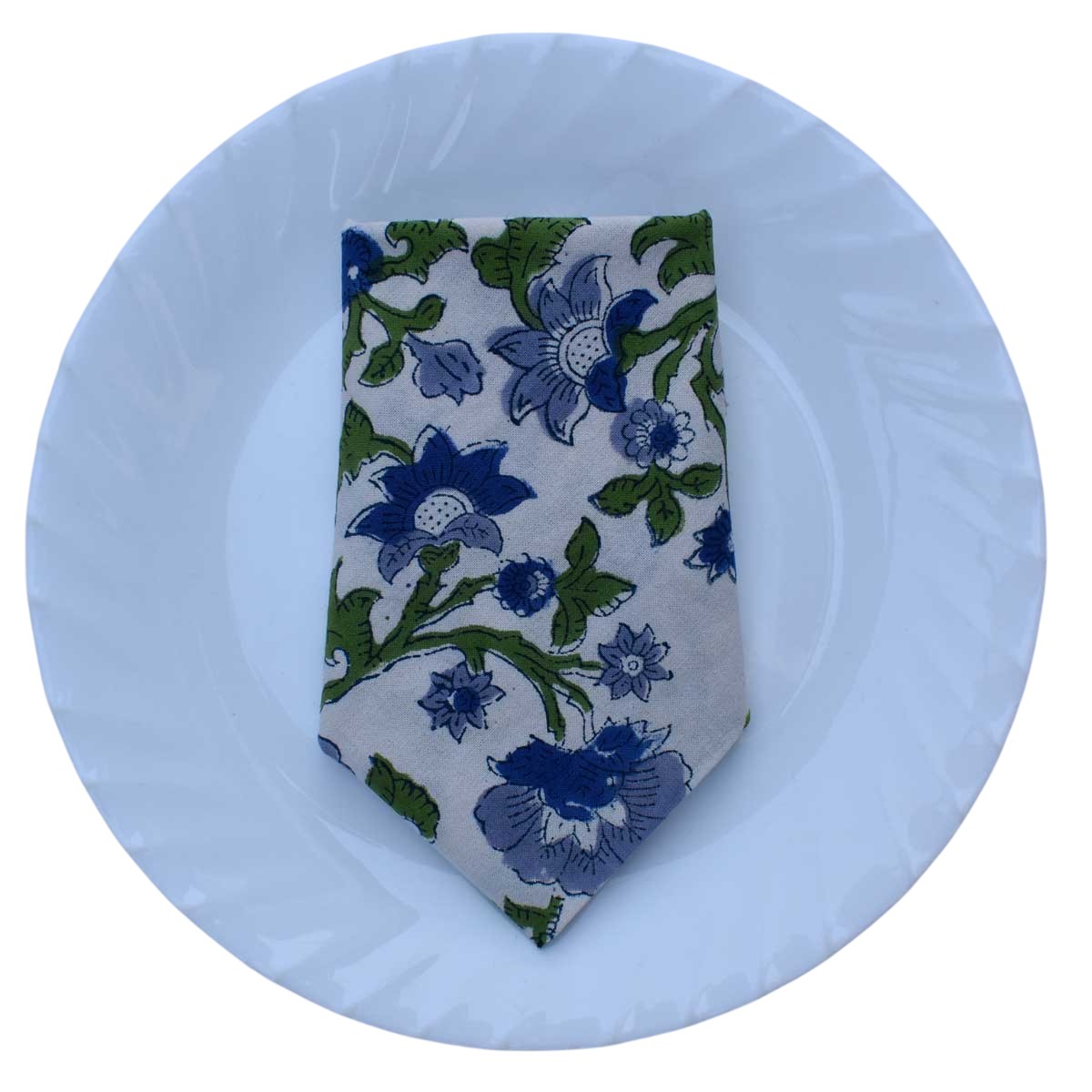 Hand Block Printed Cotton Napkin 45x45 cms Set of 4 Napkins Rukhsana Blue Open 103619