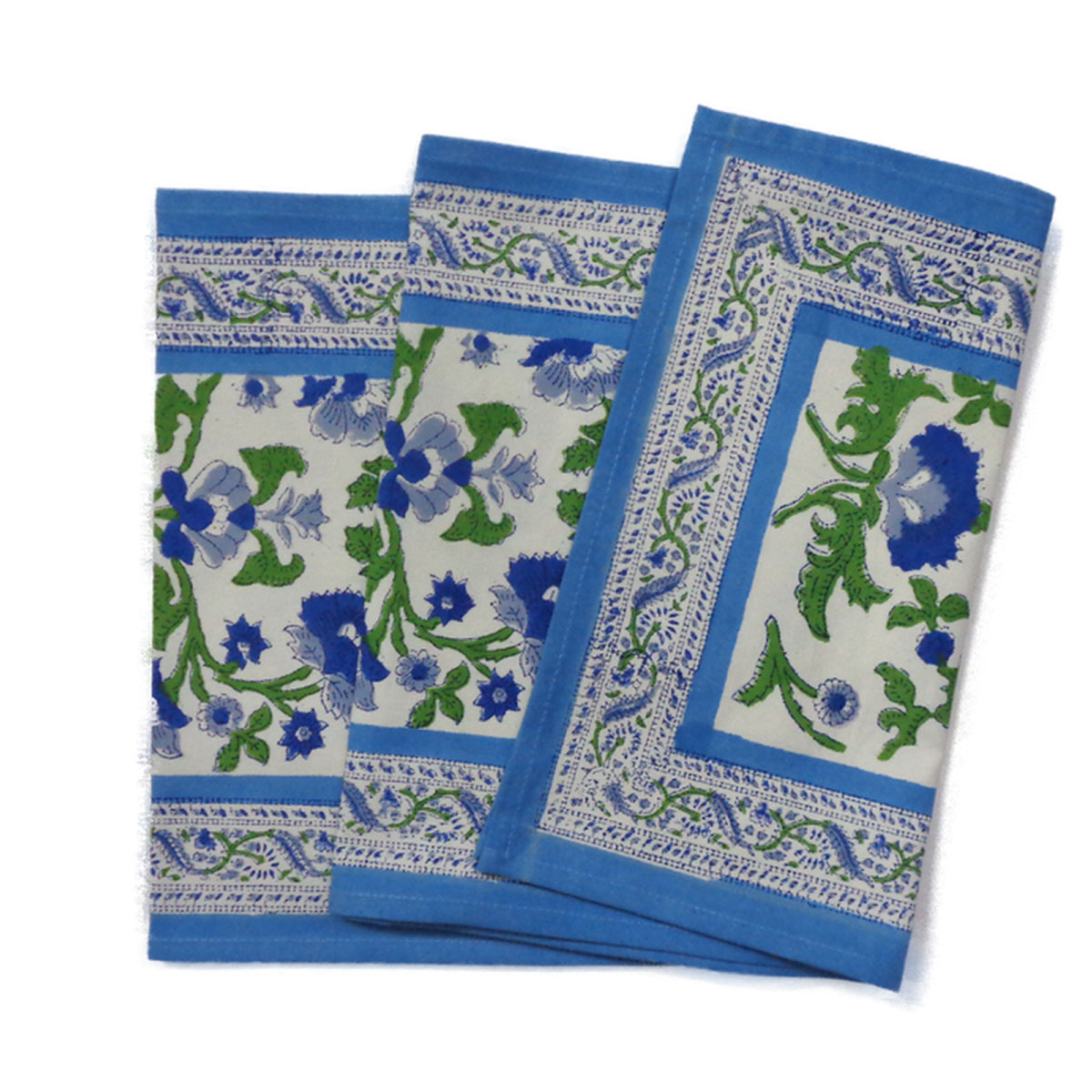 Hand Block Printed Cotton Canvas Table Runner 33x170 cms Rukhsana Blue Open 103619