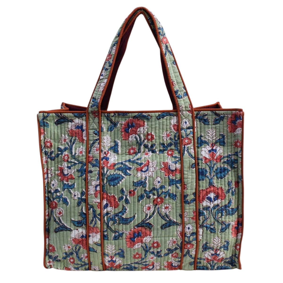 Hand Block Printed Cotton Quilted Tote Bag Rukhsana Jade Gud 204222