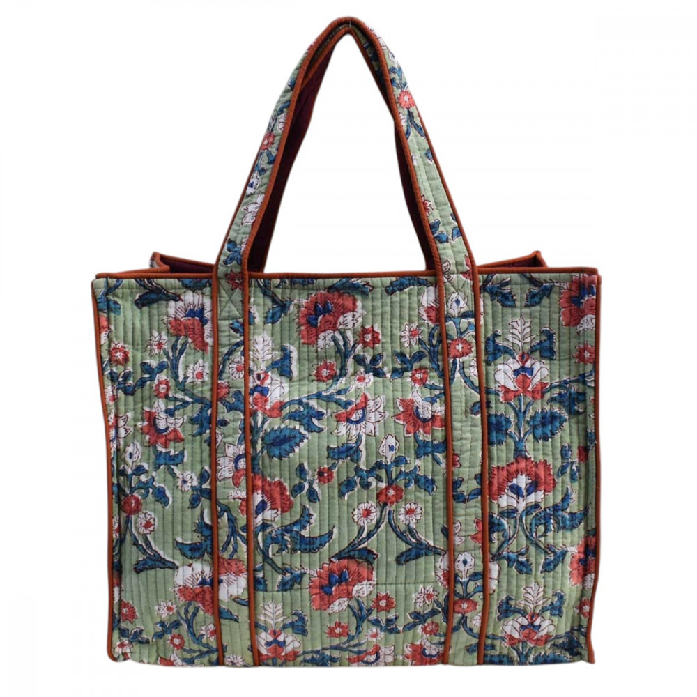 Image of Hand Block Printed Cotton Quilted Tote Bag | Rukhsana Jade Gud 204222