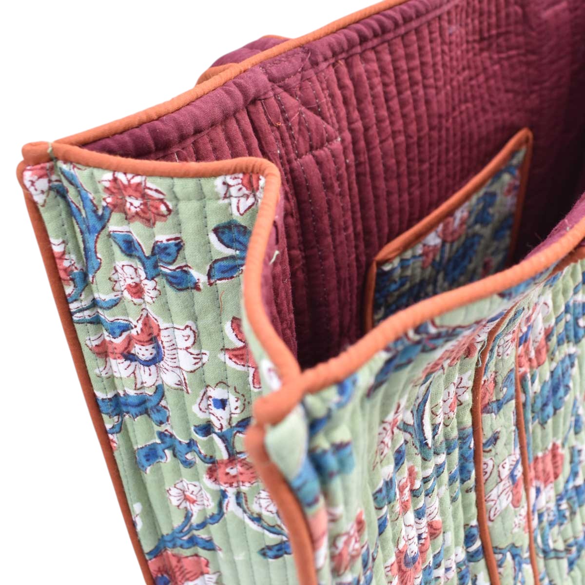 Hand Block Printed Cotton Quilted Tote Bag Rukhsana Jade Gud 204222