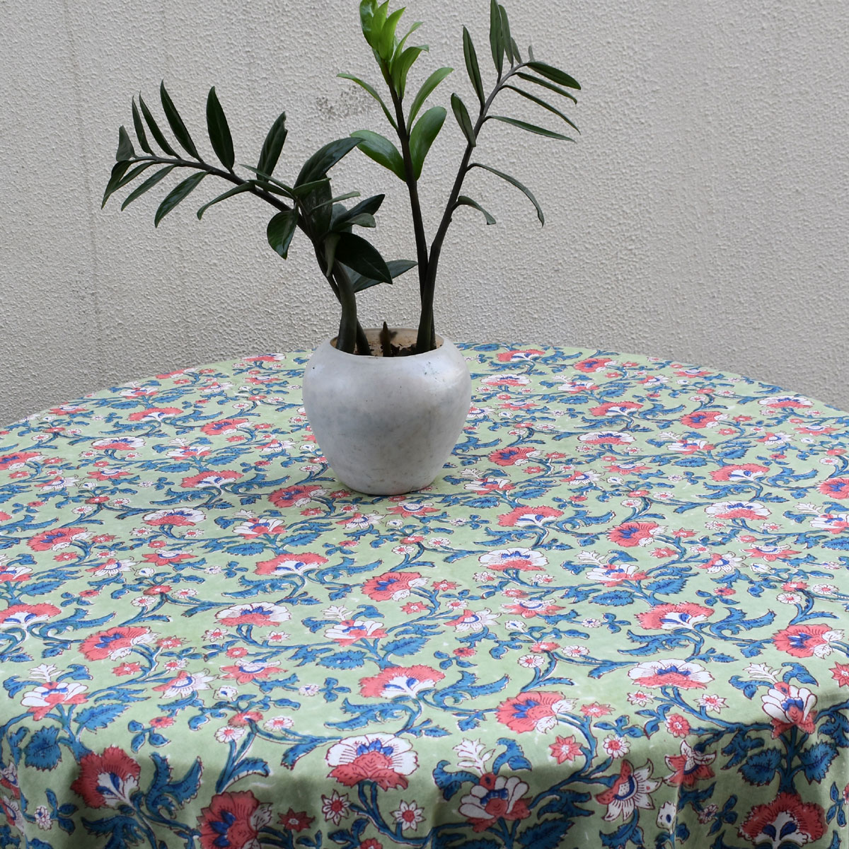 Hand Block Printed Cotton Round Tablecloth 150 cms Rukhsana Jade Gud 204222