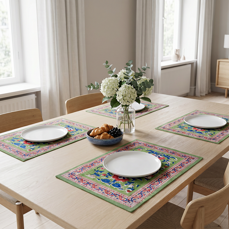 Hand Block Printed Cotton Canvas Table Mat 32x48 cms Set of 2 Table mats Rukhsana Jade Gud 204222