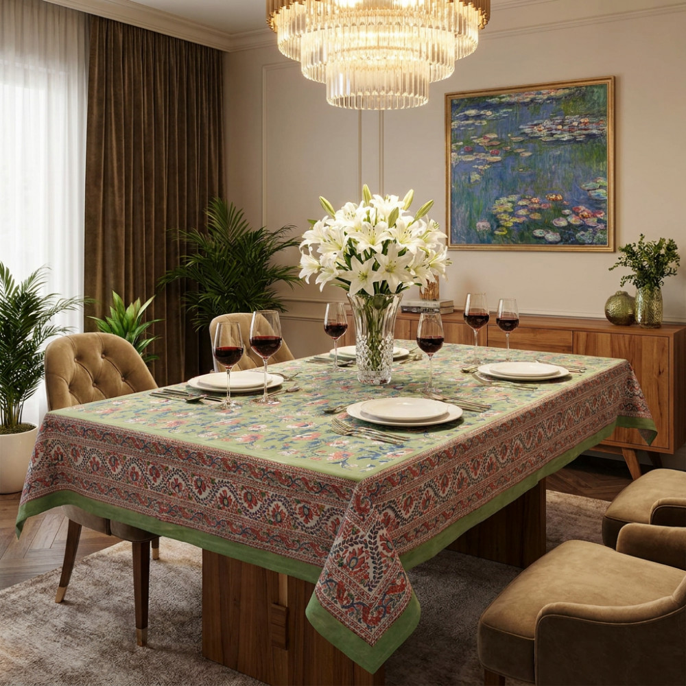 Image of Tablecloth 12 seater in Cotton Hand Block Printed Cotton Tablecloth 180x340 cms | Rukhsana Jade Gud 204222