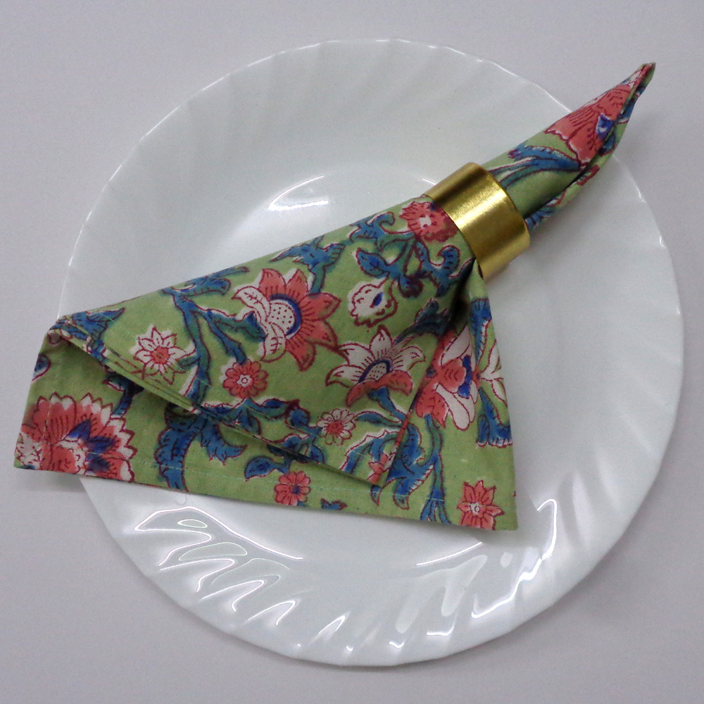 Hand Block Printed Cotton Napkin 45x45 cms Set of 4 Napkins Rukhsana Jade Gud 204222