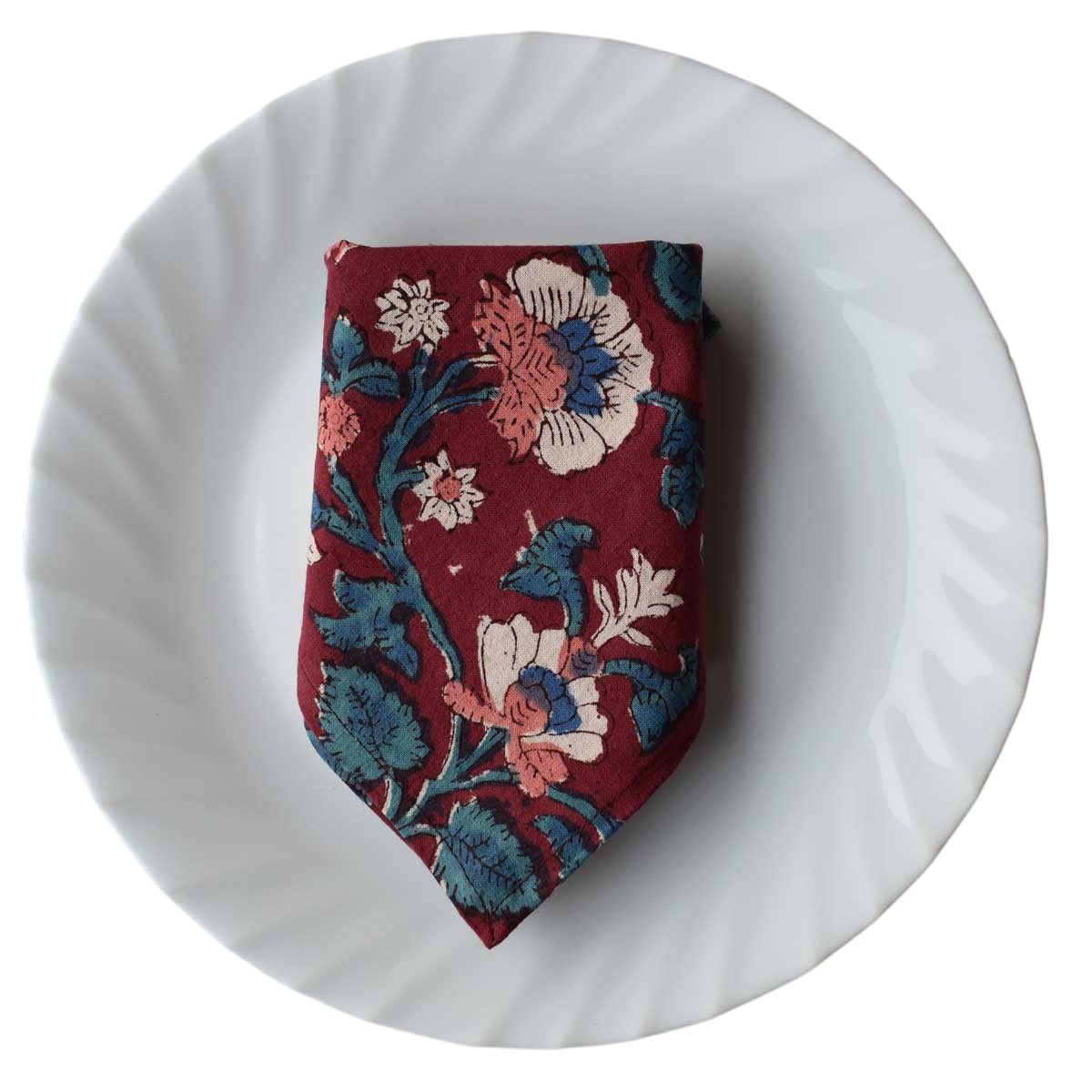 Hand Block Printed Cotton Napkin 45x45 cms Set of 4 Napkins Rukhsana Maroon Gud 105823