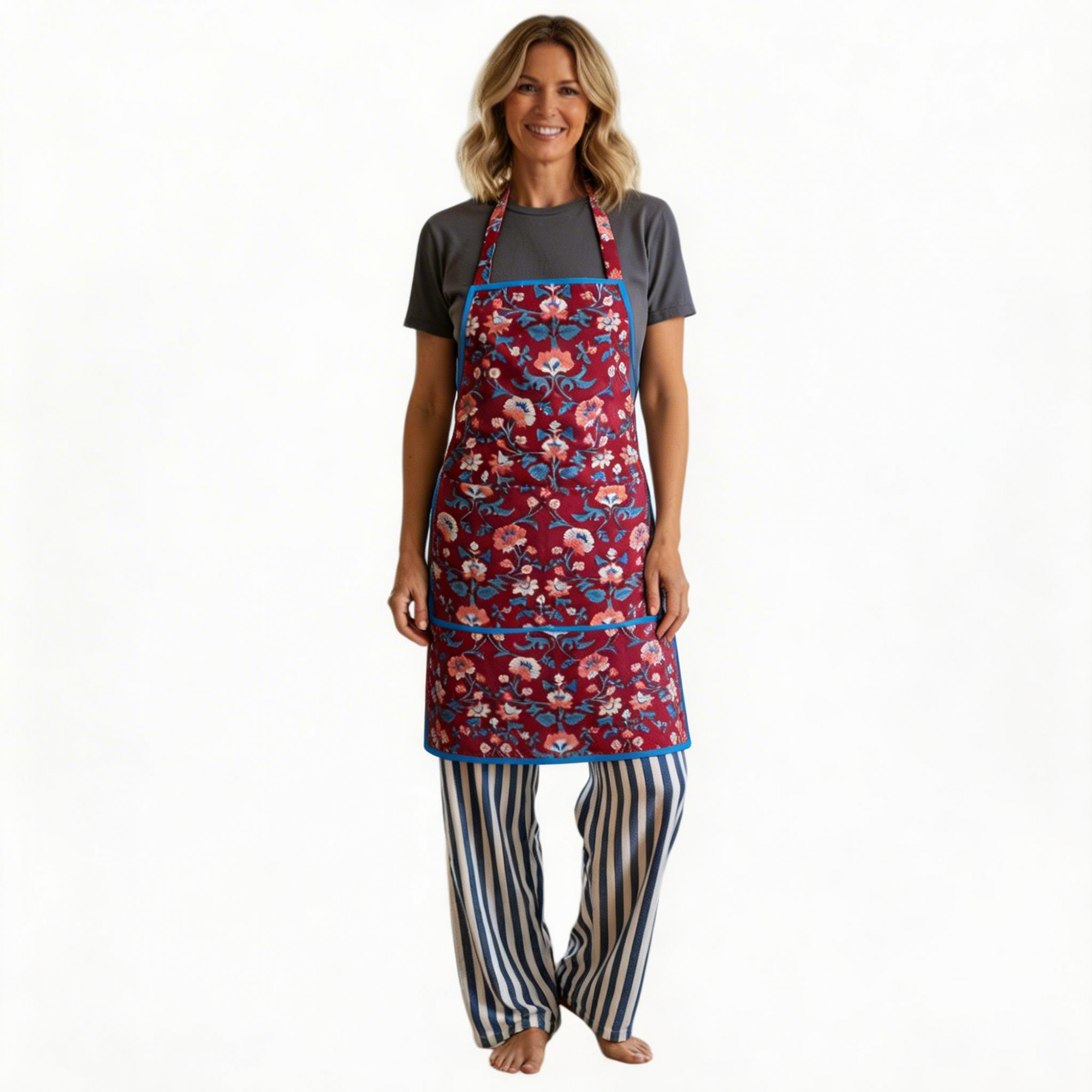 Indian Block-Printed 100 Cotton Apron Rukhsana Maroon Gud 105823