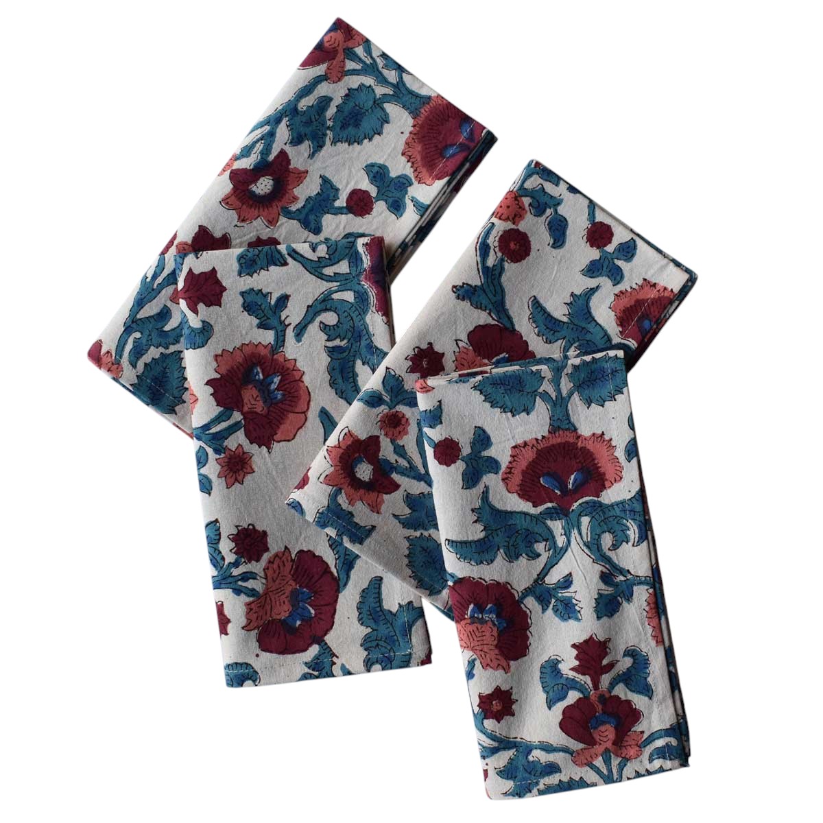 Hand Block Printed Cotton Napkin 45x45 cms Set of 4 Napkins Rukhsana Maroon Open 100350