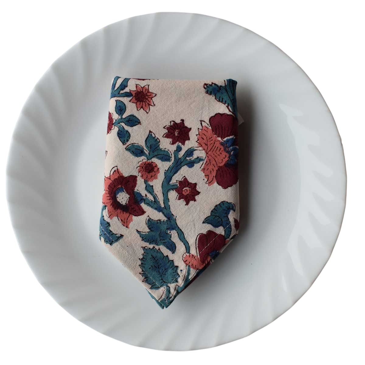 Hand Block Printed Cotton Napkin 45x45 cms Set of 4 Napkins Rukhsana Maroon Open 100350