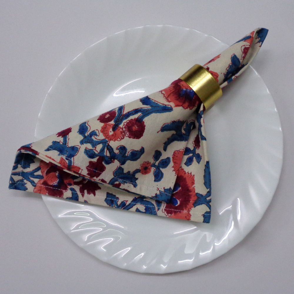 Hand Block Printed Cotton Napkin 45x45 cms Set of 4 Napkins Rukhsana Maroon Open 100350