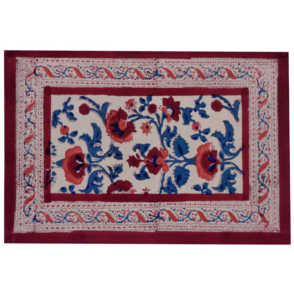 Hand Block Printed Cotton Canvas Table Mat 32x48 cms Set of 2 Table mats Rukhsana Maroon Open 103616