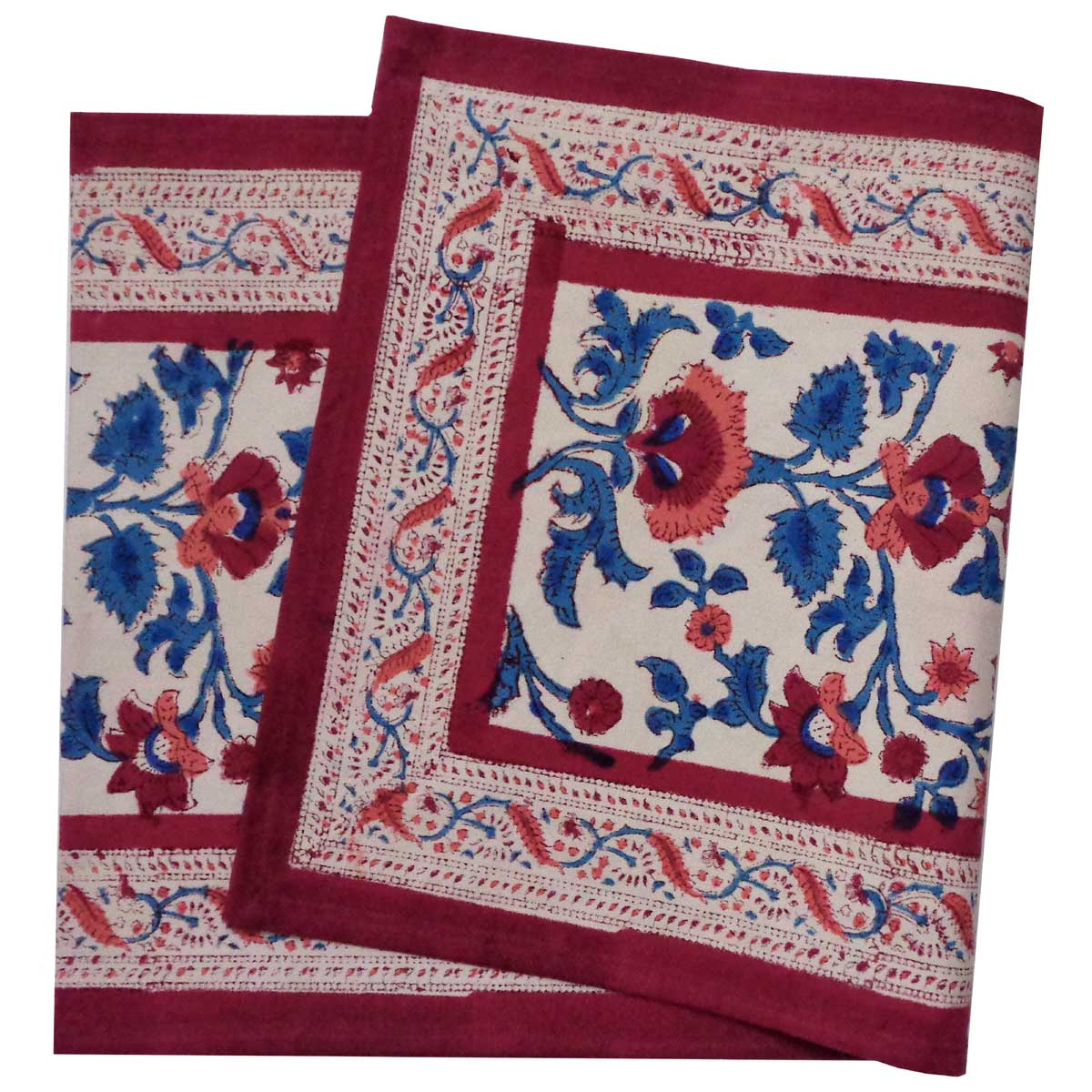Hand Block Printed Cotton Canvas Table Runner 33x120 cms Rukhsana Maroon Open 103616