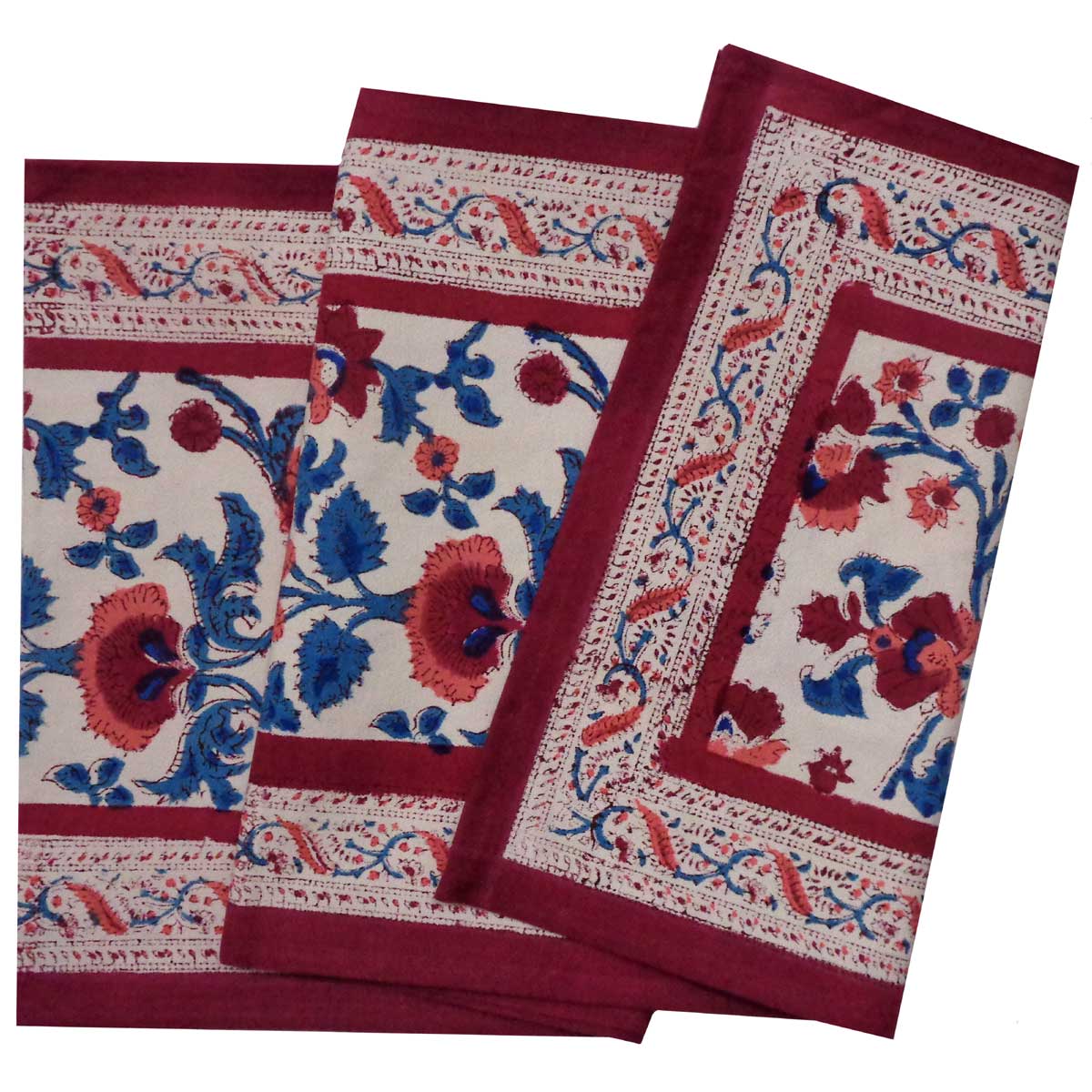 Hand Block Printed Cotton Canvas Table Runner 33x170 cms Rukhsana Maroon Open 103616