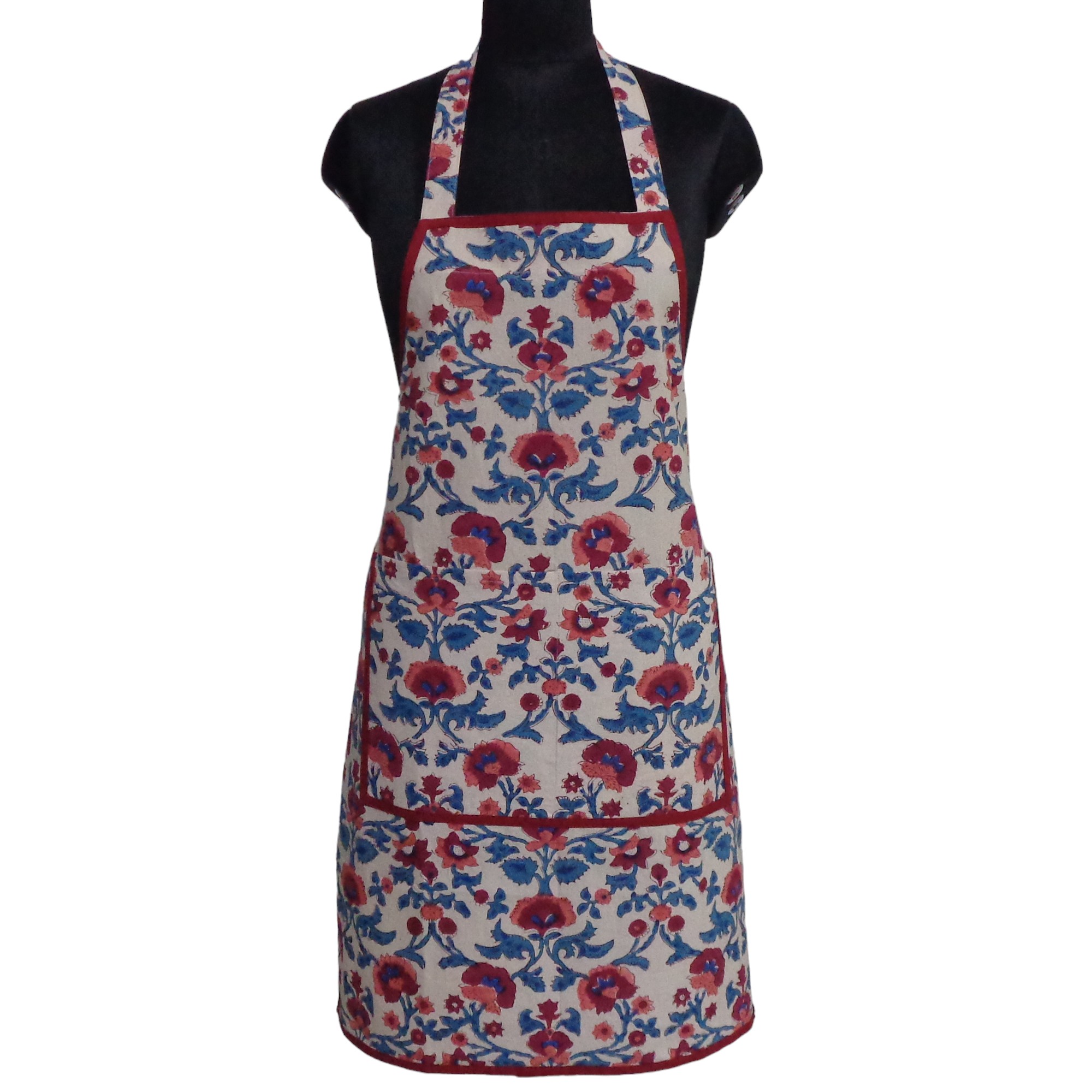Indian Block-Printed 100 Cotton Apron Rukhsana Maroon Open 103616
