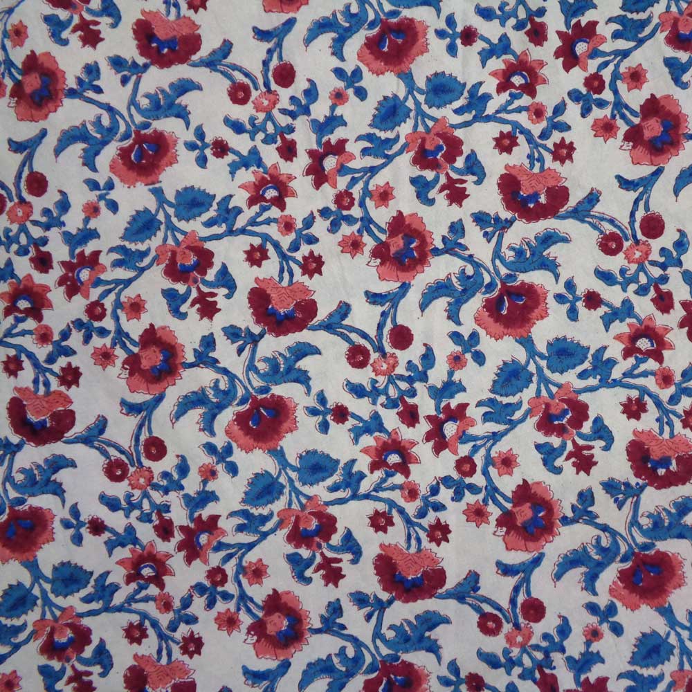 Hand Block Printed on 100 Cotton 5 Yard Fabric SANGANER Rukhsana Maroon Open 105821