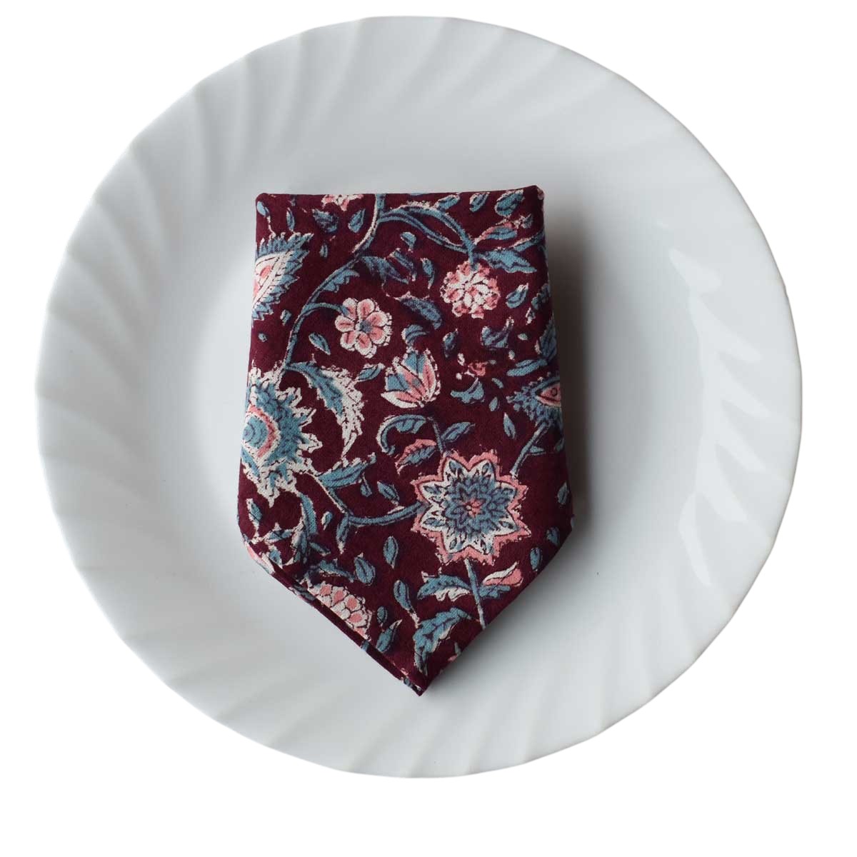 Hand Block Printed Cotton Napkin 45x45 cms Set of 4 Napkins Rukmani Maroon Gud 620607