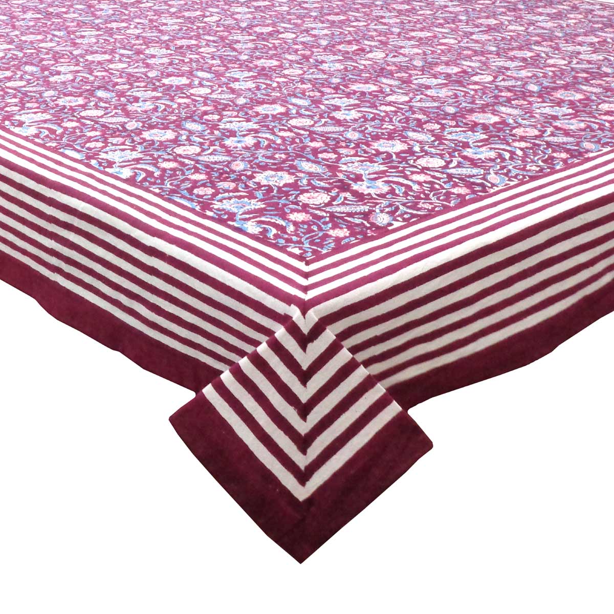 Hand Block Printed Cotton Tablecloth 180x270 cms Rukmani Maroon Gud 620607