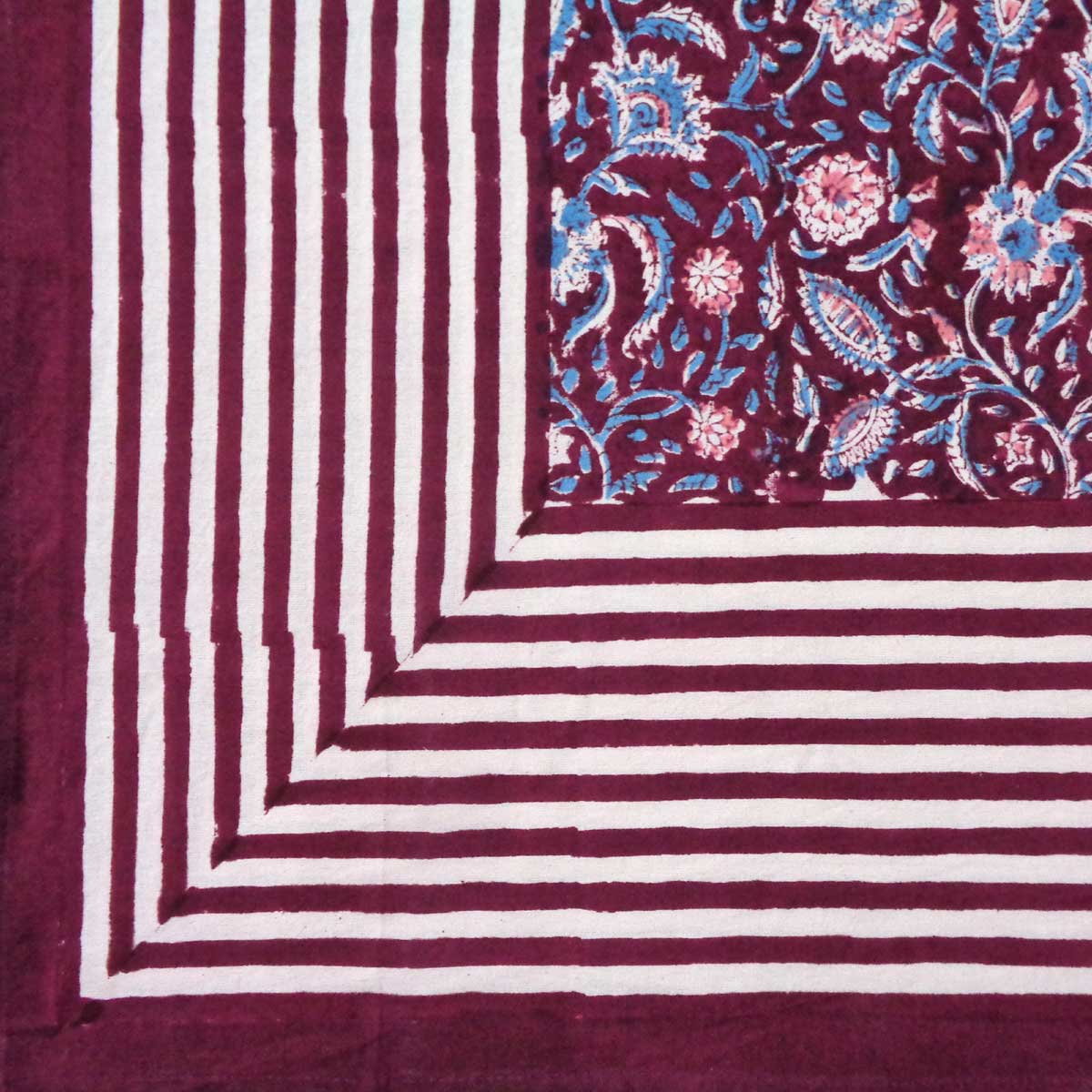 Hand Block Printed Cotton Tablecloth 180x270 cms Rukmani Maroon Gud 620607