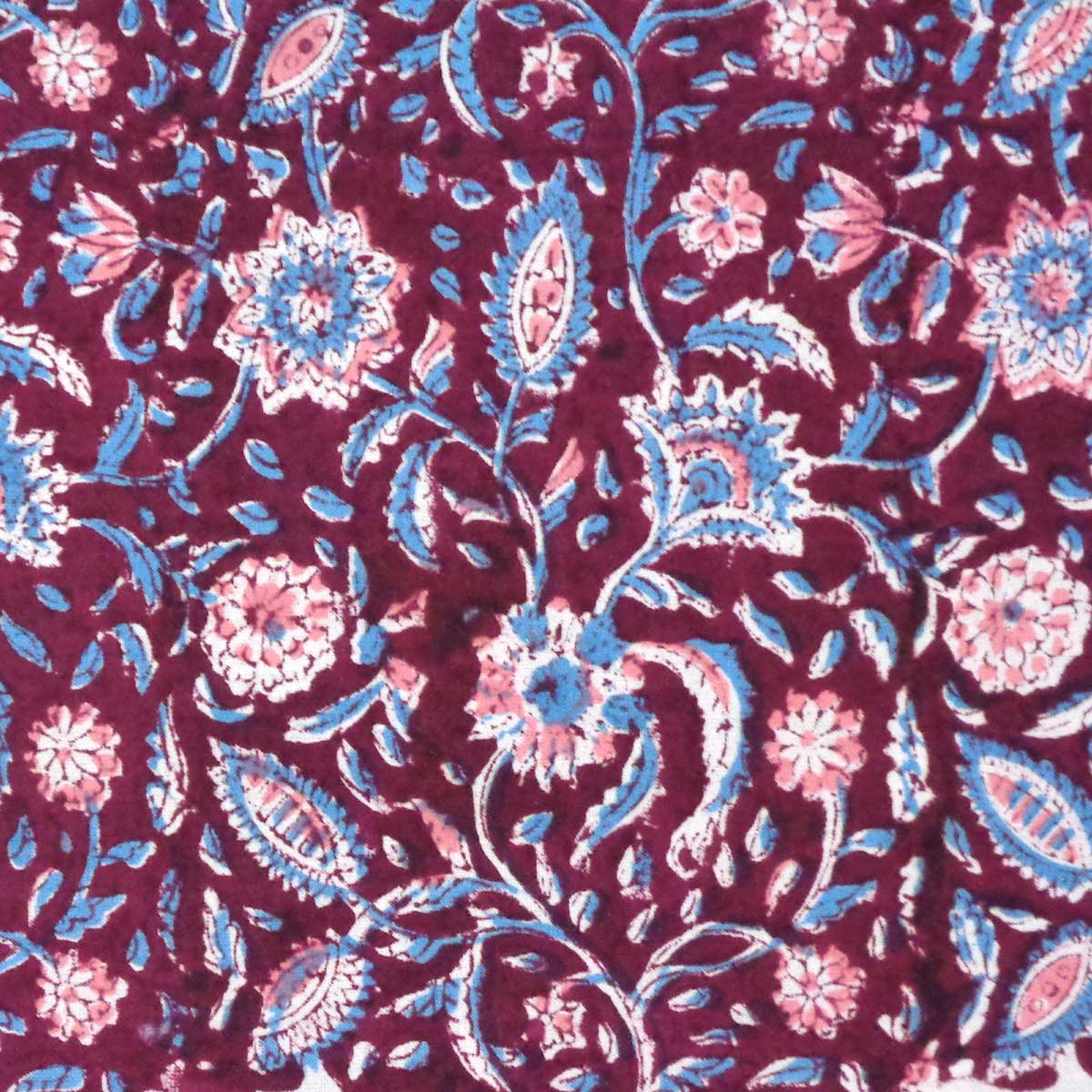 Hand Block Printed Cotton Tablecloth 180x270 cms Rukmani Maroon Gud 620607