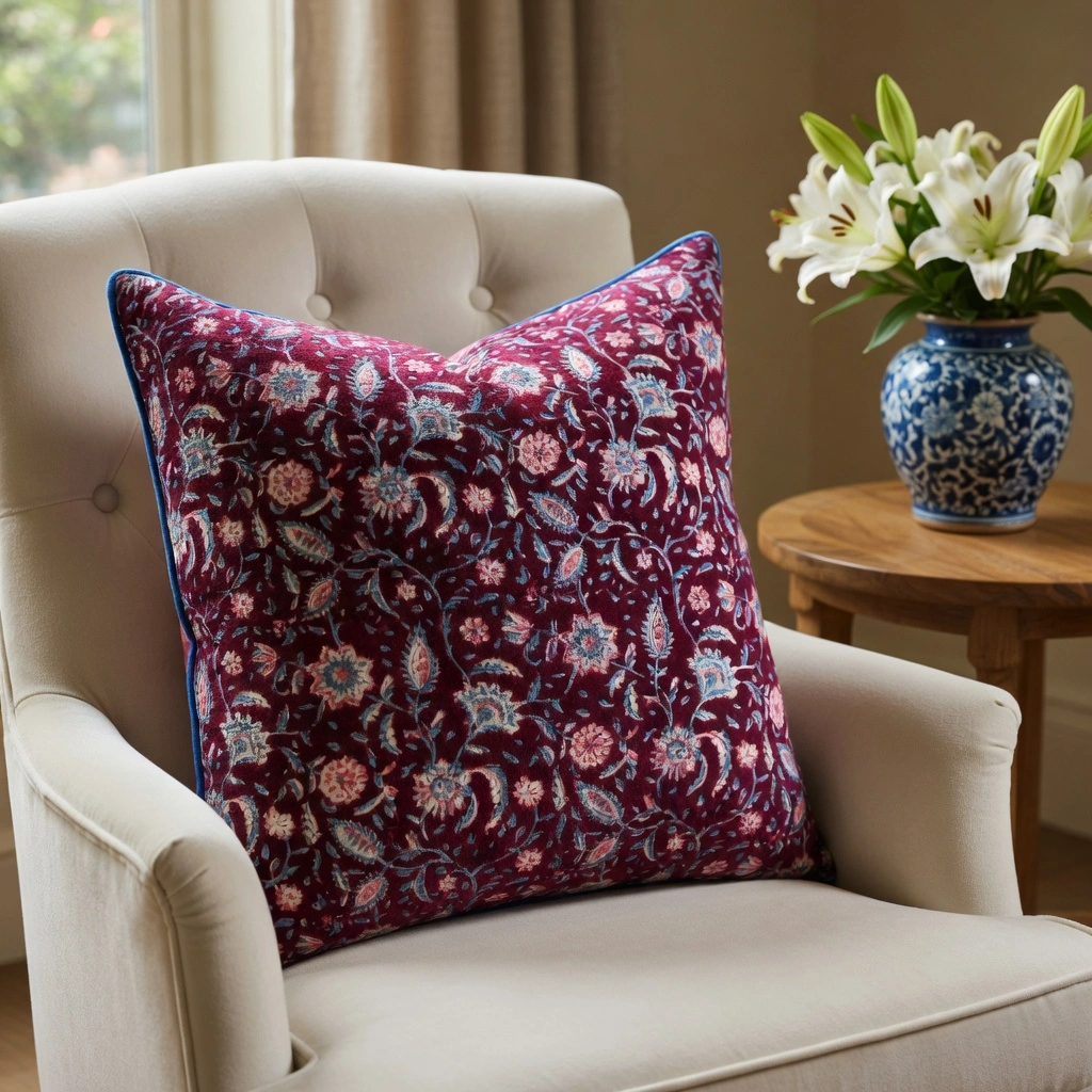 Piping Cushion Cover 50x50 cms Rukmani Maroon Gud 620607