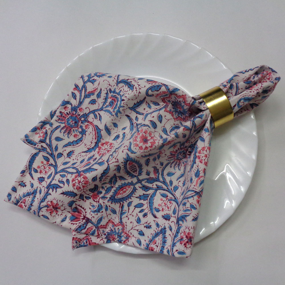 Hand Block Printed Cotton Napkin 45x45 cms Set of 4 Napkins  Rukmani Maroon Open 620608