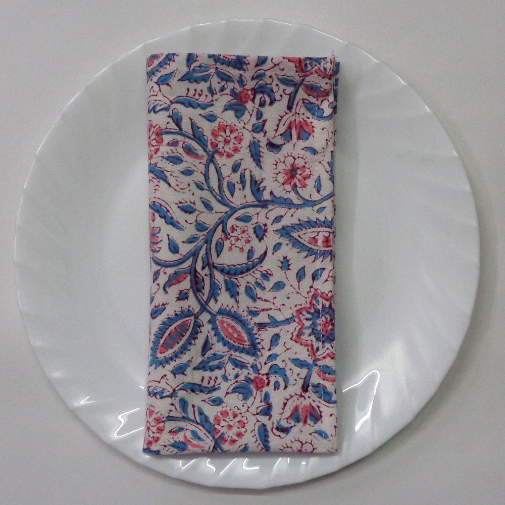 Hand Block Printed Cotton Napkin 45x45 cms Set of 4 Napkins  Rukmani Maroon Open 620608