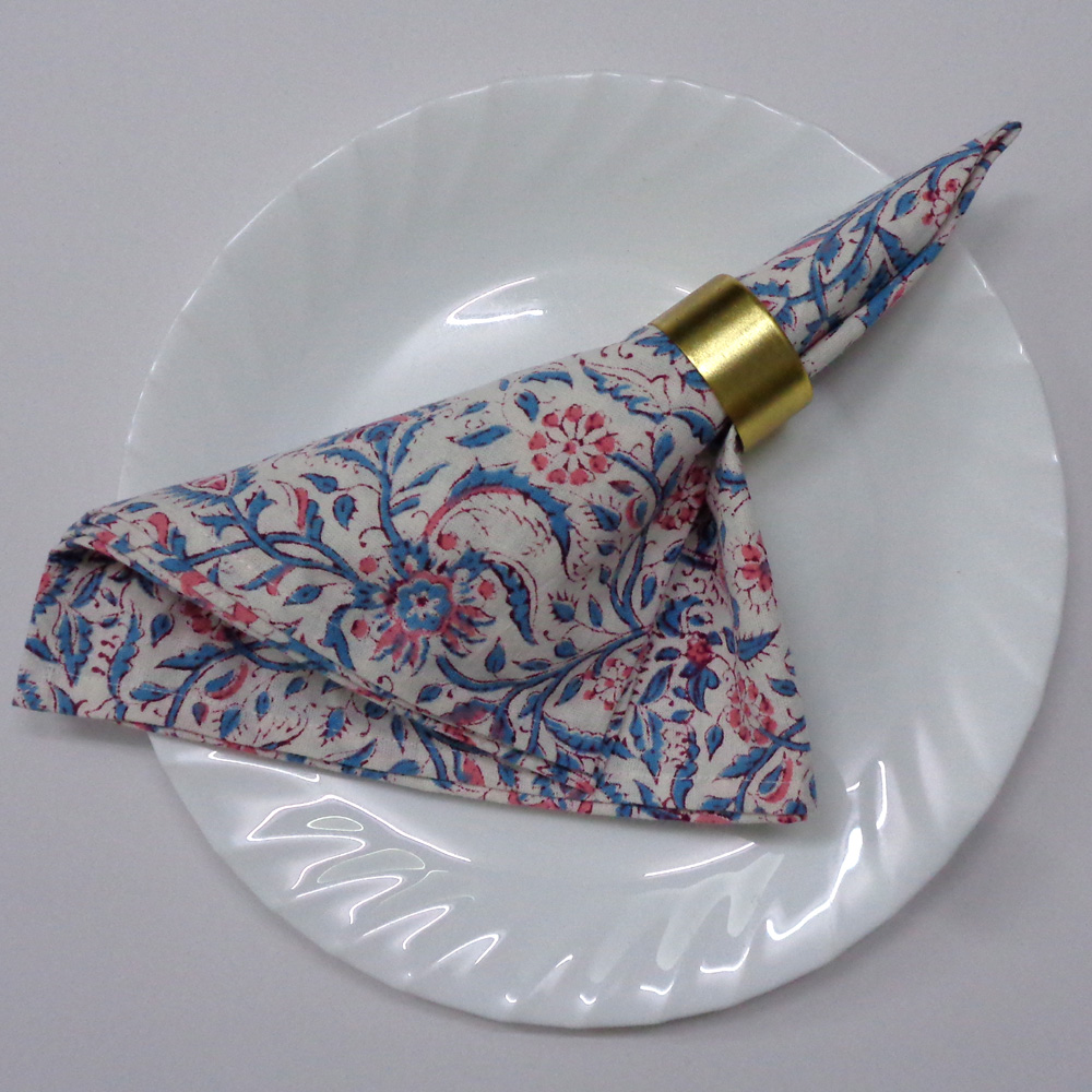 Hand Block Printed Cotton Napkin 45x45 cms Set of 4 Napkins Rukmani Maroon Open 620608
