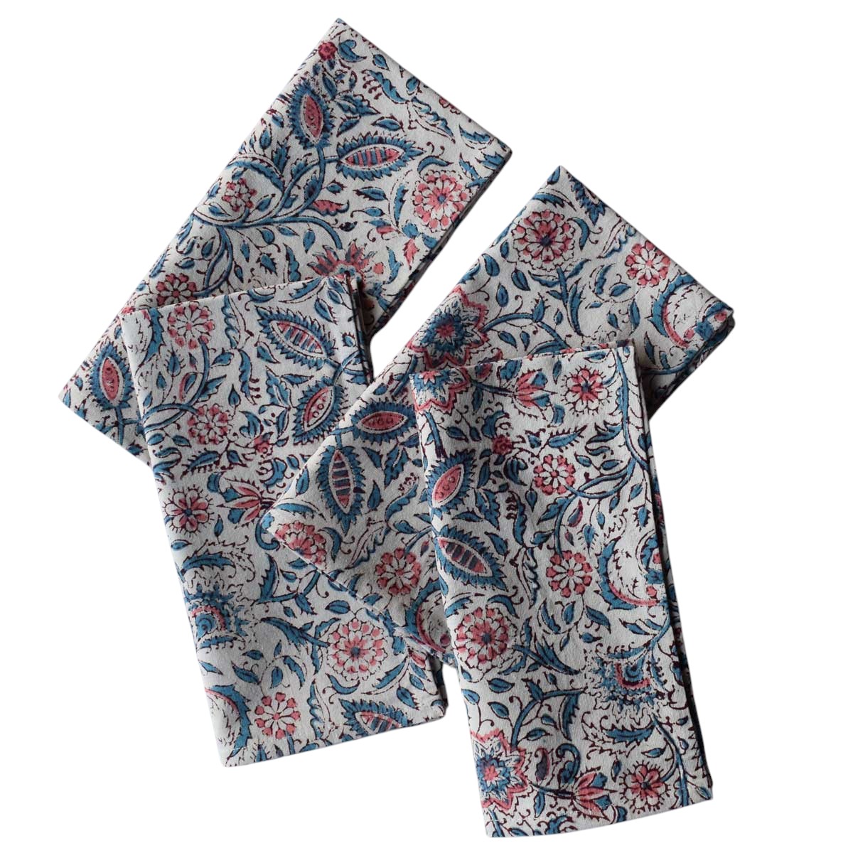 Hand Block Printed Cotton Napkin 45x45 cms Set of 4 Napkins Rukmani Maroon Open 620608