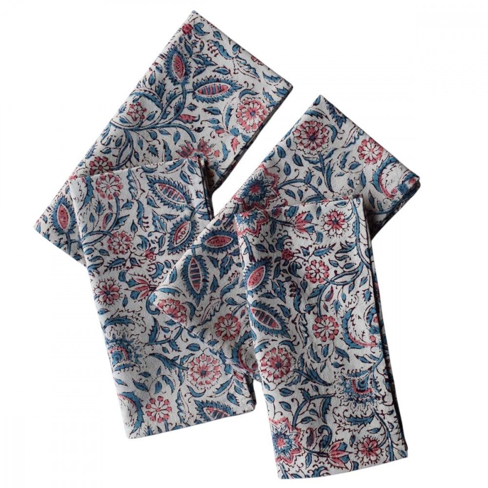 Image of Hand Block Printed Cotton Napkin 45x45 cms (Set of 4 Napkins) | Rukmani Maroon Open 620608