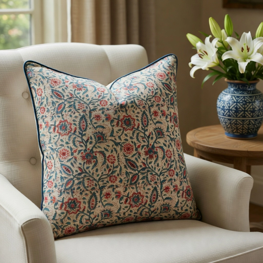 Piping Cushion Cover 50x50 cms Rukmani Maroon Open Blue 620609