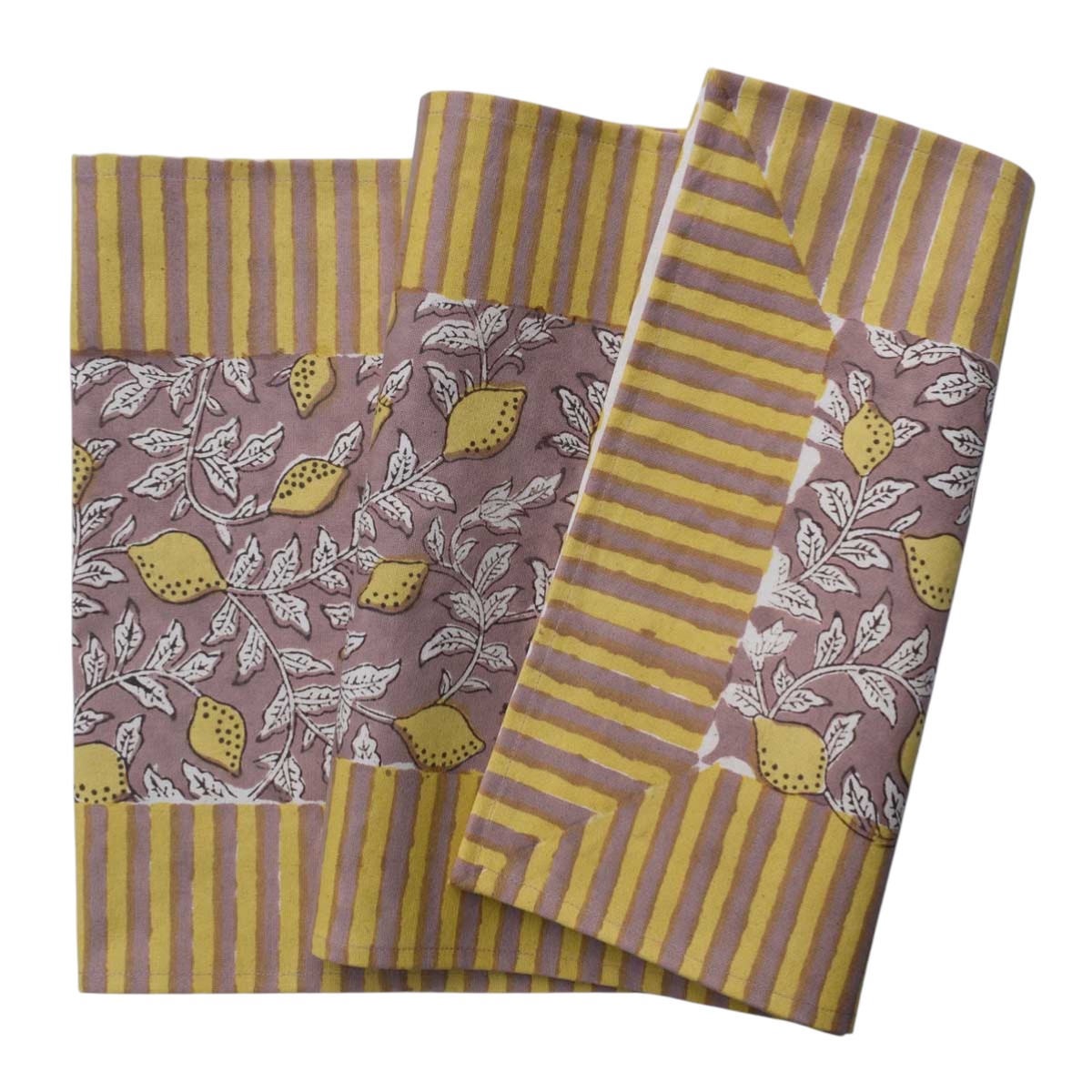 Hand Block Printed Cotton Canvas Table Runner 33x170 cms Lemon Earth 202404