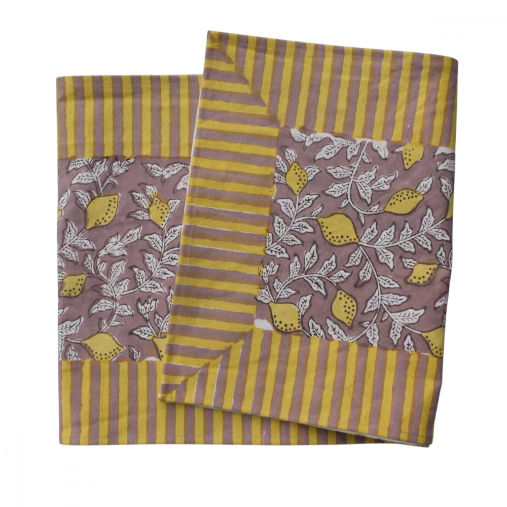 Image of Hand Block Printed Cotton Canvas Table Runner 33x120 cms | Lemon Earth 202404