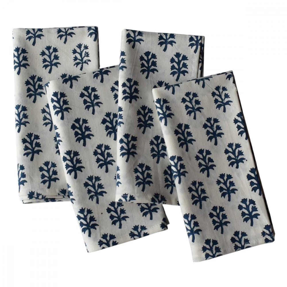 Image of Hand Block Printed Cotton Napkin 45x45 cms (Set of 4 Napkins) | Saat Patti Phool 202222