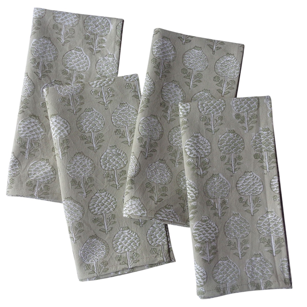 Hand Block Printed Cotton Napkin 45x45 cms Set of 4 Napkins Sandstone Grove 202410
