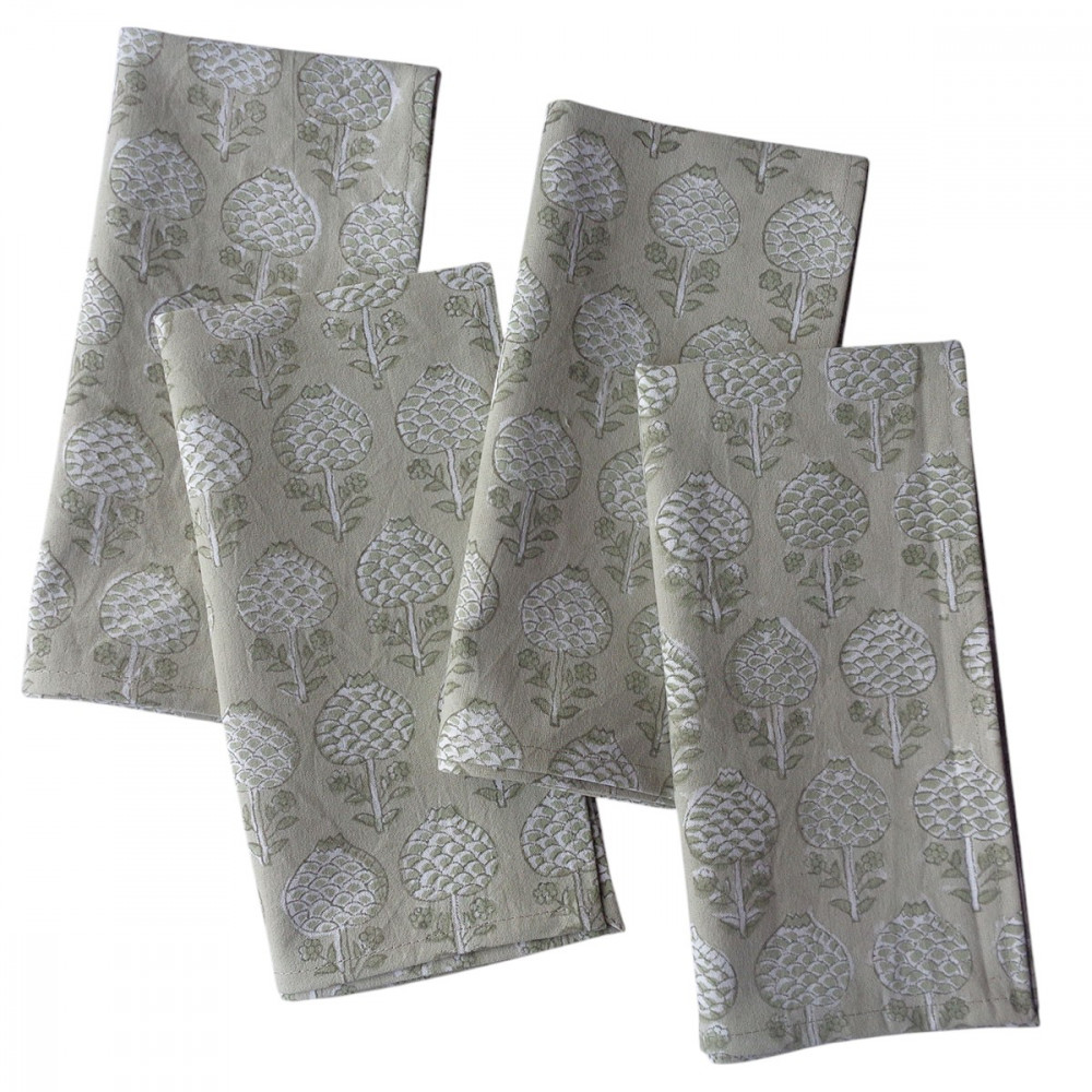 Image of Hand Block Printed Cotton Napkin 45x45 cms (Set of 4 Napkins) | Sandstone Grove 202410