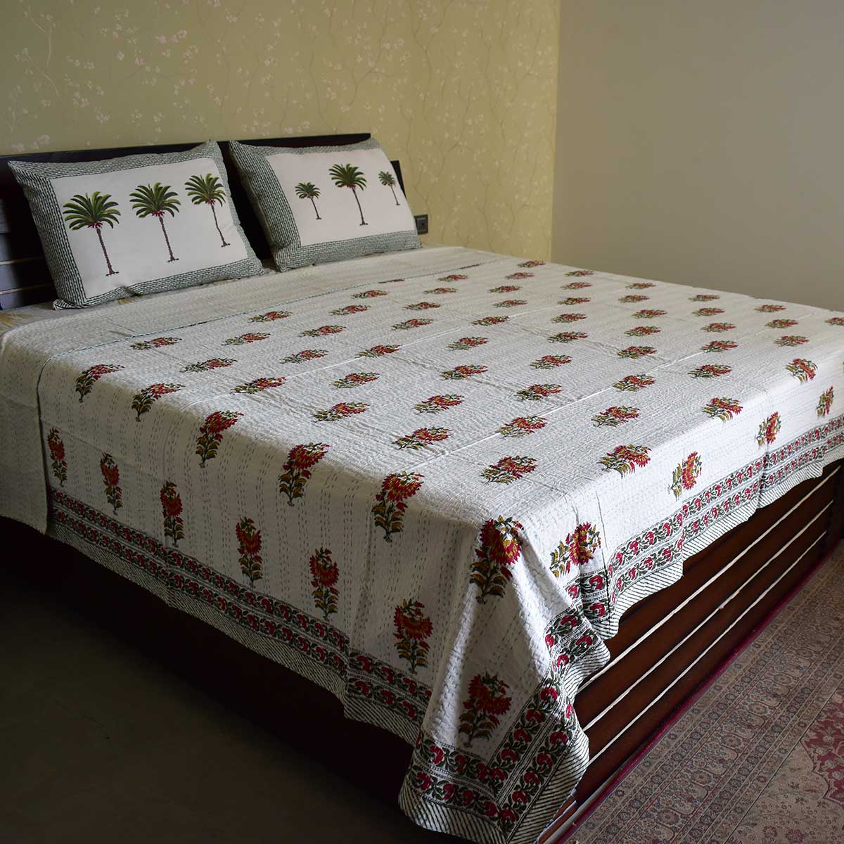 Hand Block Printed Cotton Kantha Queen Size  202537
