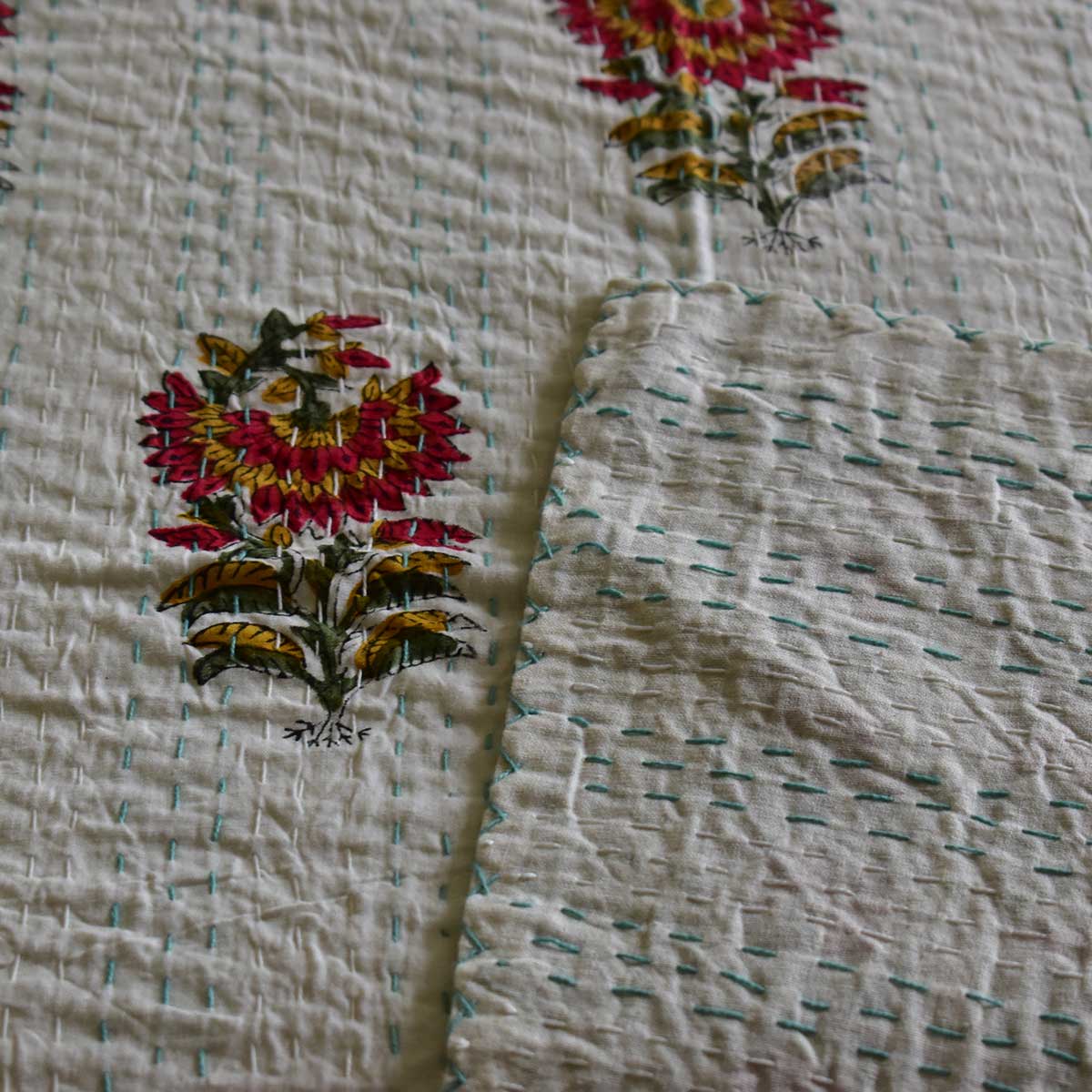 Hand Block Printed Cotton Kantha Queen Size  202537