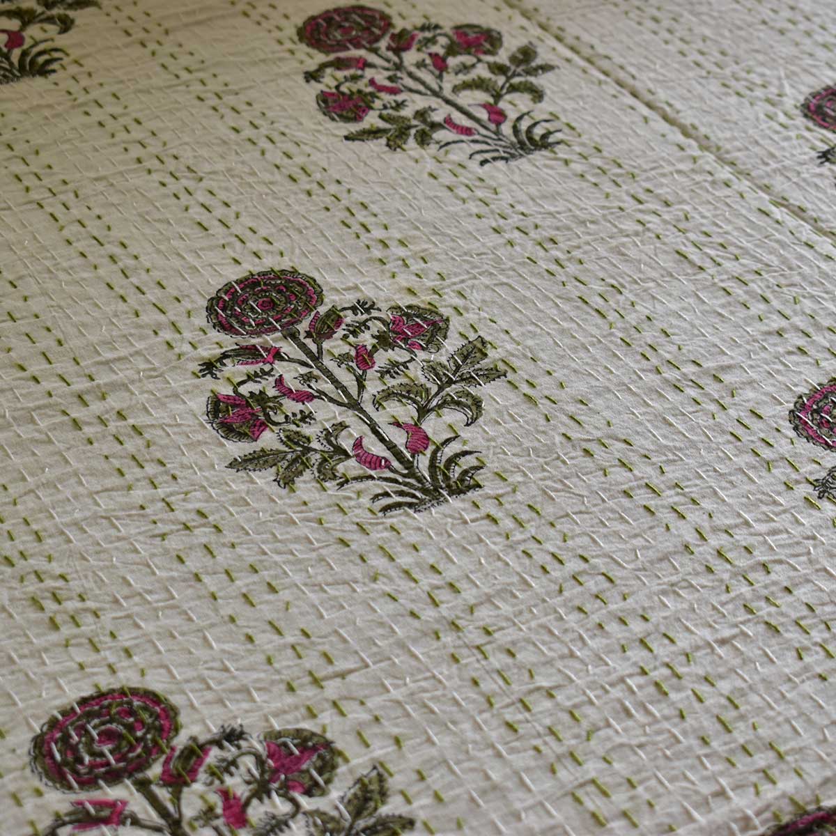 Hand Block Printed Cotton Kantha Queen Size  202538