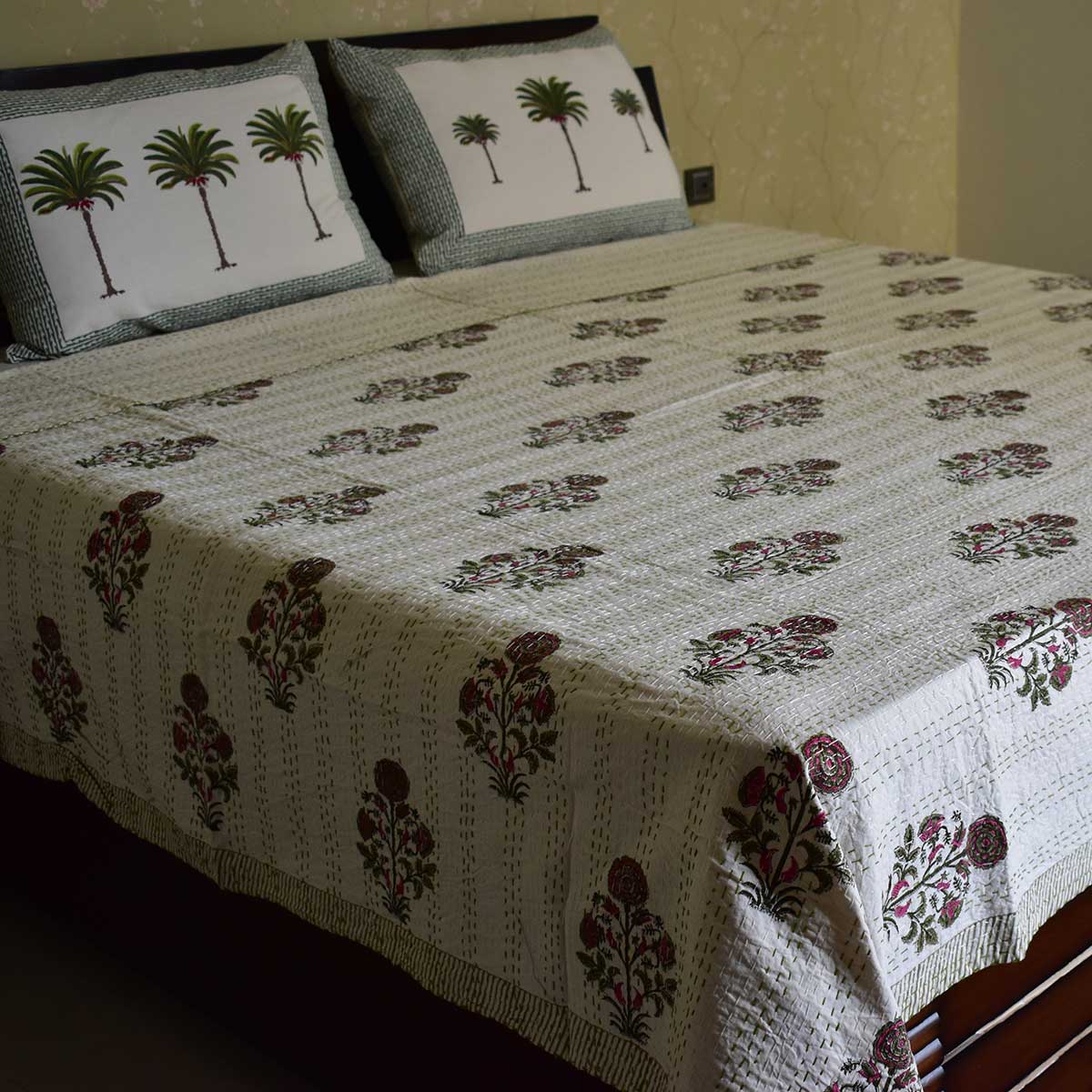 Hand Block Printed Cotton Kantha Queen Size  202538