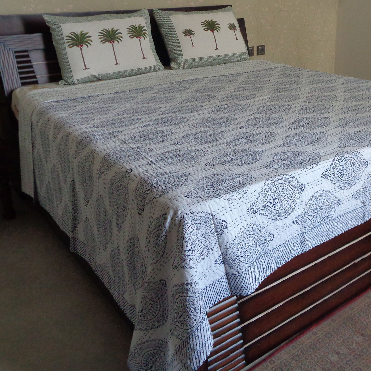 Hand Block Printed Cotton Kantha Queen Size  202534