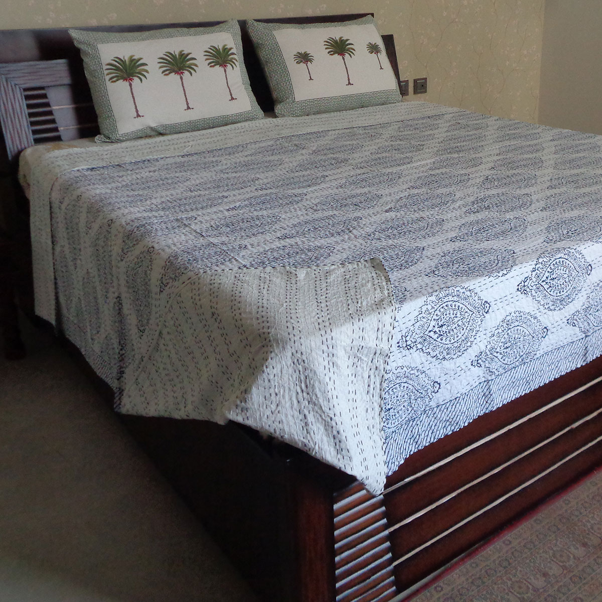 Hand Block Printed Cotton Kantha Queen Size  202534
