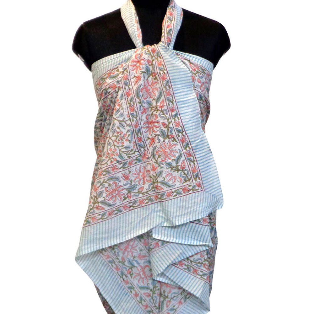 Beach Wrap Sarong Womens Swimwear Wraparound Pareo Soft Cotton Hand Block Printed Berry Pink 106128