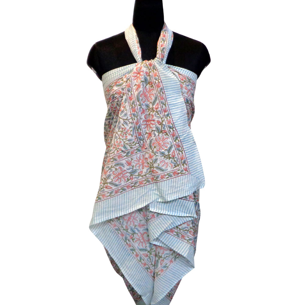 Beach Wrap Sarong Womens Swimwear Wraparound Pareo Soft Cotton Hand Block Printed Berry Pink 106128