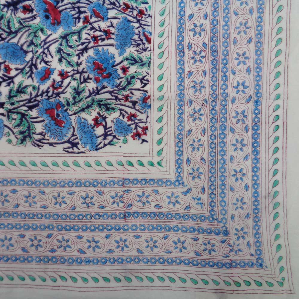 Beach Wrap Sarong Womens Swimwear Wraparound Pareo Soft Cotton Hand Block Printed Bush Flower Blue Open 102569