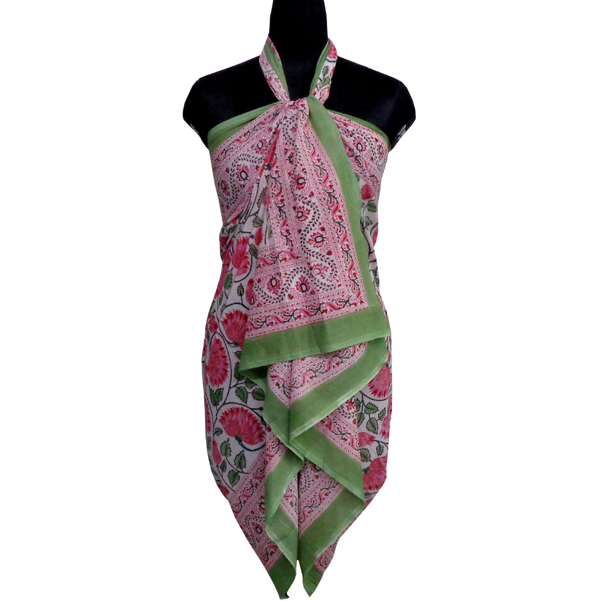 Beach Wrap Sarong Womens Swimwear Wraparound Pareo Soft Cotton Hand Block Printed Kamal Gulabi Open 103739