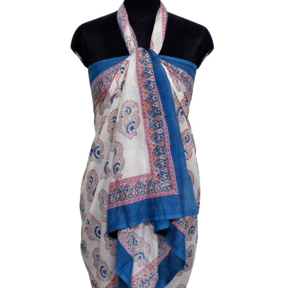 Beach Wrap Sarong Womens Swimwear Wraparound Pareo Soft Cotton Hand Block Printed Kusum Gulabi Boota 205379