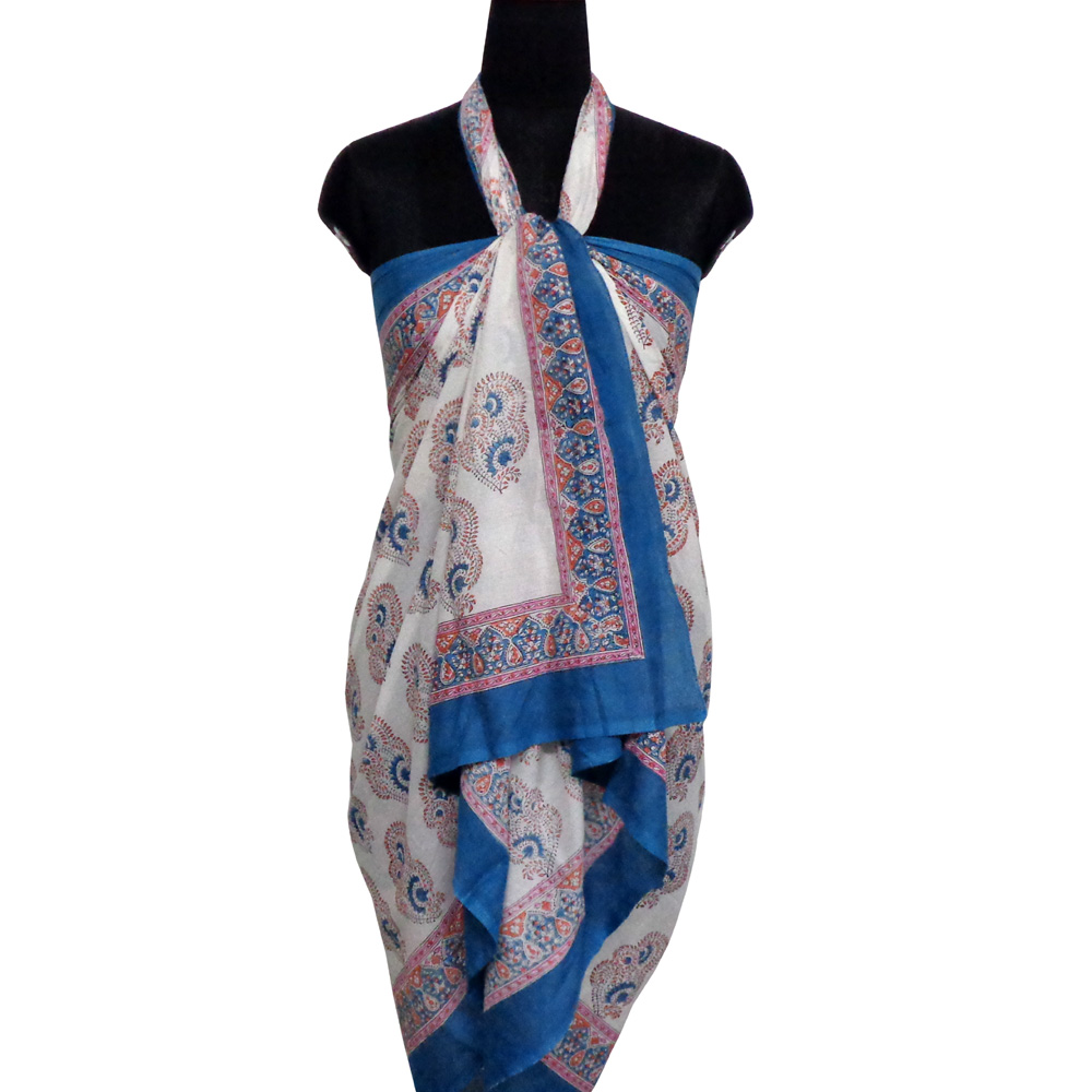 Beach Wrap Sarong Womens Swimwear Wraparound Pareo Soft Cotton Hand Block Printed Kusum Gulabi Boota 205379