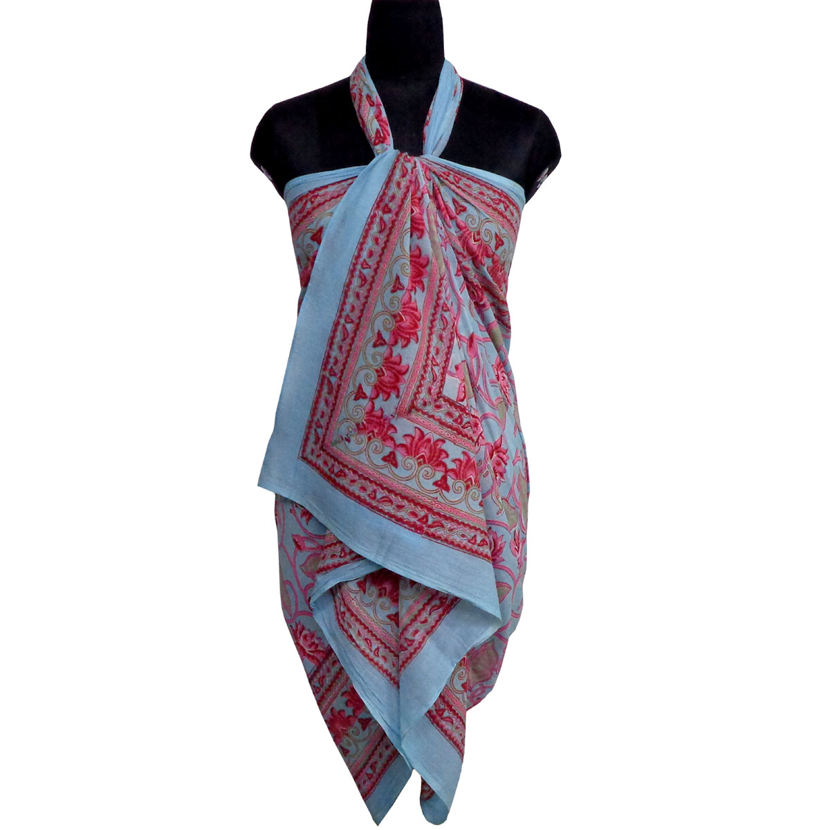 Beach Wrap Sarong Womens Swimwear Wraparound Pareo Soft Cotton Hand Block Printed Lotus Lake Jade 202202